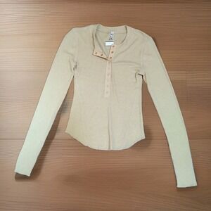 NEW Beige/Gold Sz S Free People Intimately One Of The Girls Henley Top Waffle